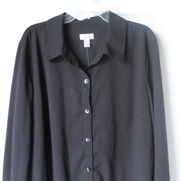 LOGO Lori Goldstein Button UP Black Long Sleeved Blouse - Picture 1 of 4